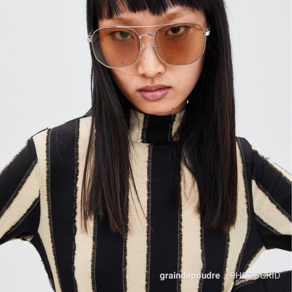 Zara Gold Black Contrast Stripe Shift Knit Dress S - Picture 4 of 4